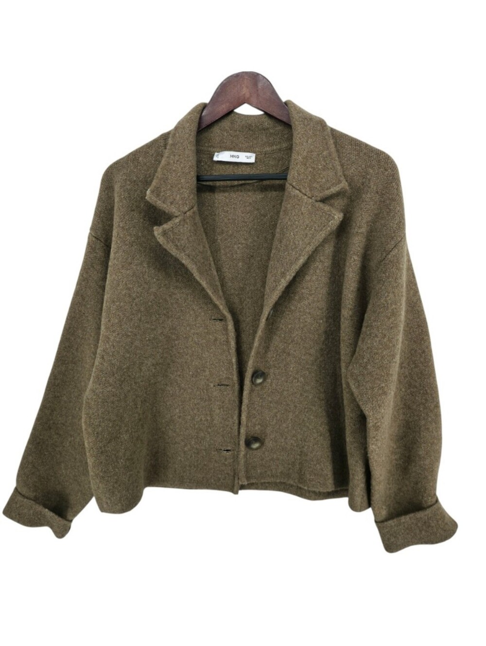 MANGO Wool Blend Brown Knit Blazer Sweater Jacket Minimalist Size Large